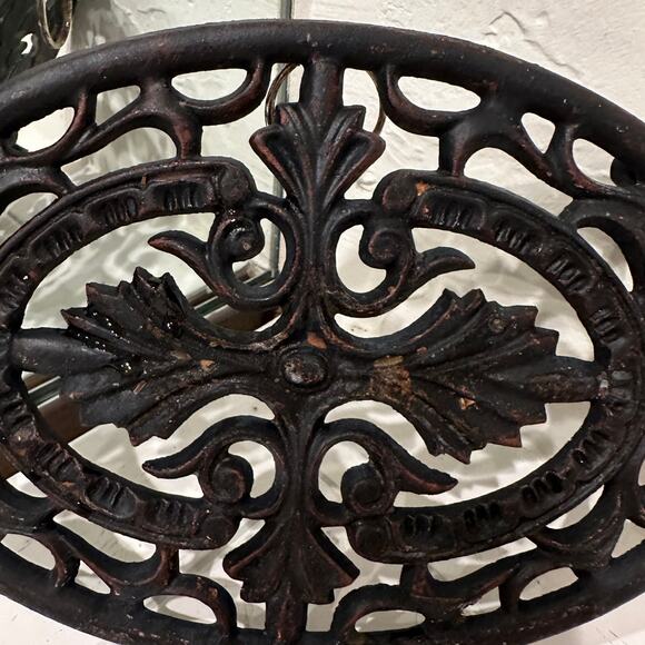Vintage Black Cast Iron Oval Trivet with Scroll Motif - Picture 2 of 7